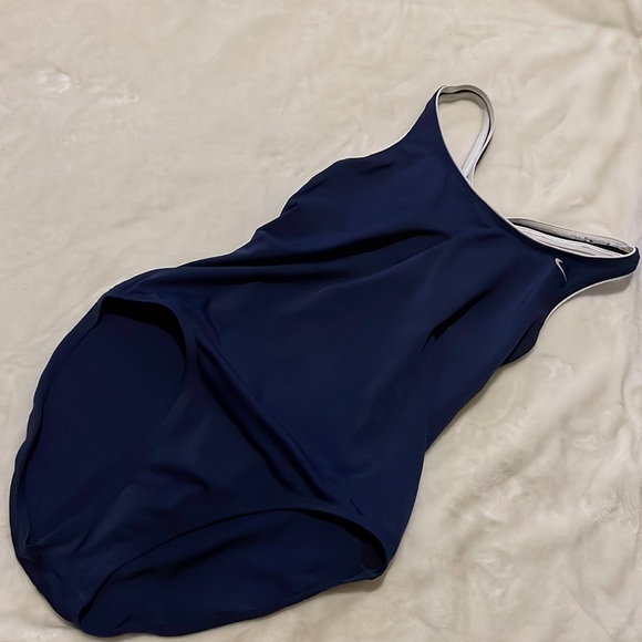 Nike one piece navy with white piping size large bathing suit - Picture 1 of 4